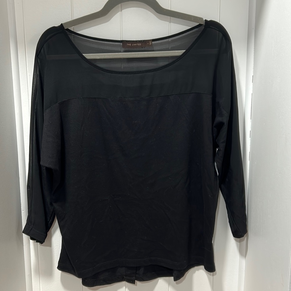 The Limited black shirt with sheer panel and back buttons